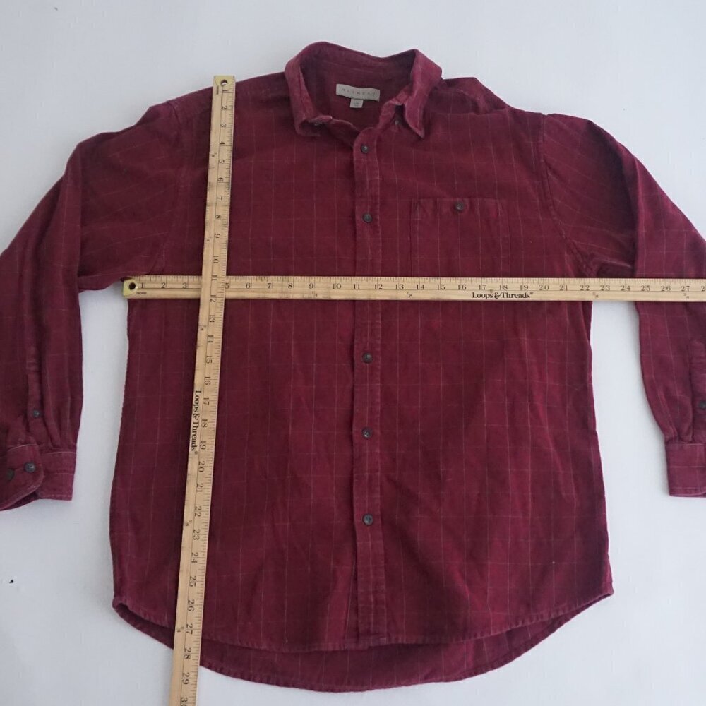 Vintage Retreat Maroon Checker Pattern 100% Cotton Button Down Dress Shirt L - Picture 3 of 10